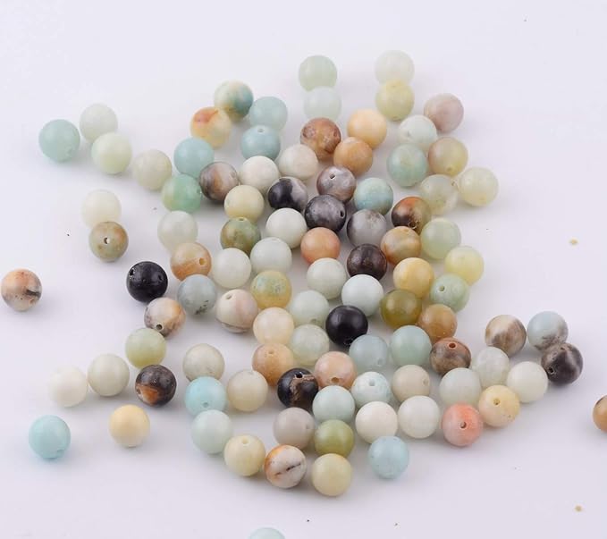 Natural Stone Beads 100pcs 10mm Amazonite Stone Round Genuine Real Stone Beading Loose Gemstone Hole Size 1mm DIY Smooth Beads for Bracelet Necklace Earrings Jewelry Making (Amazonite Green, 10mm)