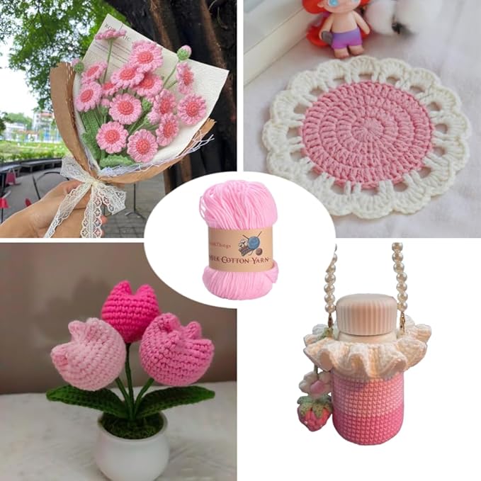 Acrylic Yarn for Crocheting Bulk, DIY Knitting Light Pink Yarns Large 10Balls Pack 17.6oz, Weaving Knit Tool Pink Crocheted for Beginners