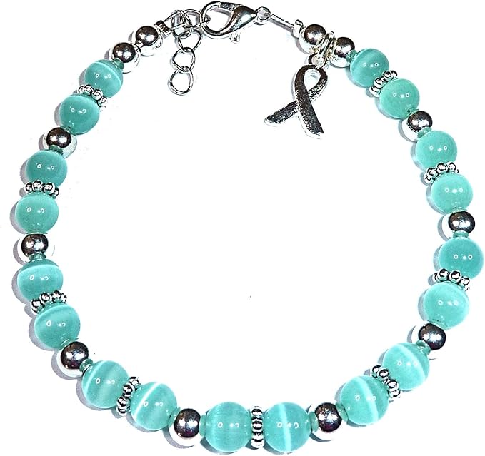 Hidden Hollow Beads DIY Craft Beading Kit, Everything to Make Cancer Awareness Bracelets, Uses Wire, Crimps and Clasps, Fundraising and Gifts (Ovarian Cancer - Teal - Makes 5)