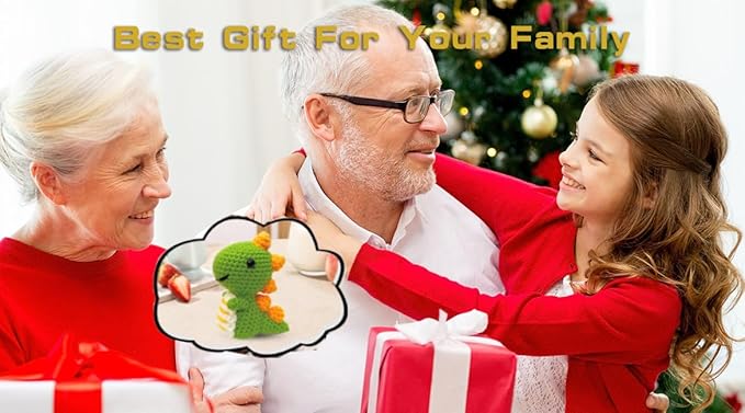 Kaaper Crochet Kit for Beginners for Adults, Learn to Dinosaur Crochet Kit, Crochet Animal Kit Starter Knitting with Step-by-Step Video (Green Dinosaur)