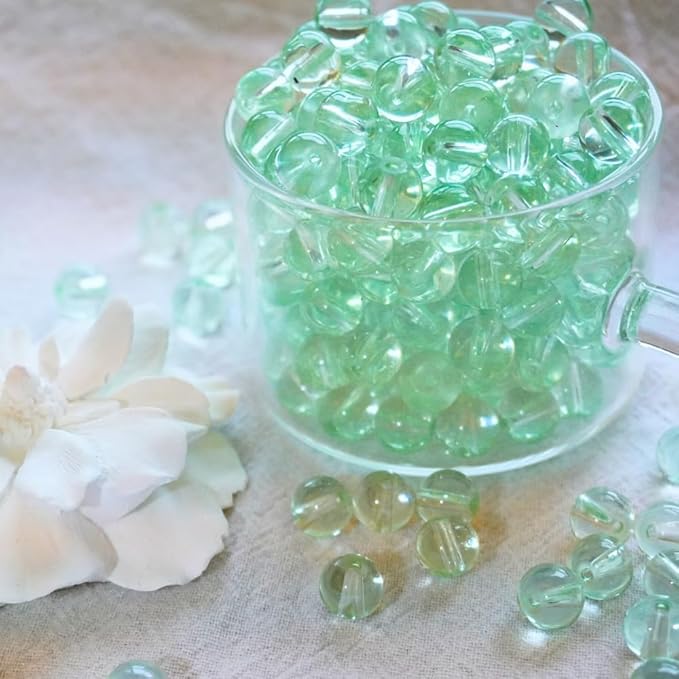 Jabrand 150pcs Beads Kit, 8mm Transparent Glass Beads Clear Round Crystal Beads for Bracelet Making Jewelry DIY Crafts Supplies (Green)