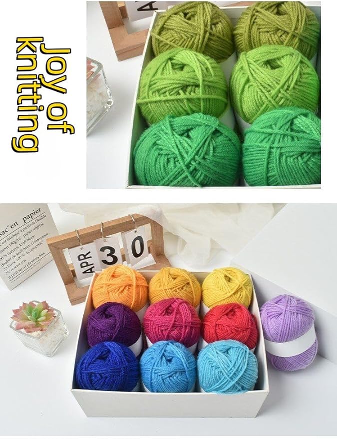 24-Piece Crochet Starter kit – Includes 12-Color Yarn Bundle, 2 Crochet Hooks, 9 Stitch Markers, and a Storage Bag; Complete Knitting Set Suitable for DIY Crafts and Scarf Making
