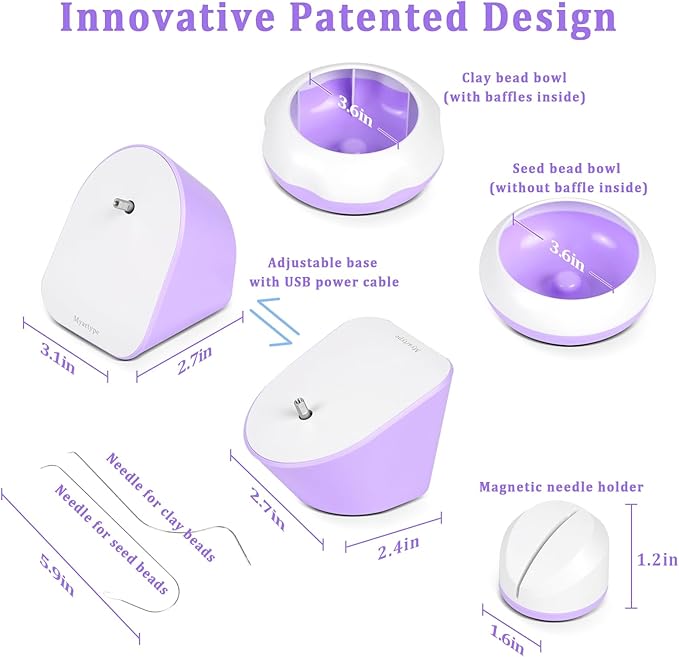 Clay Bead Spinner and Seed Bead Spinner, Electric Bead Spinner for Jewelry Making, Bracelet Spinner and Necklace Making Machine with Bead Needles and Thread (Purple), (Beads Not Included)