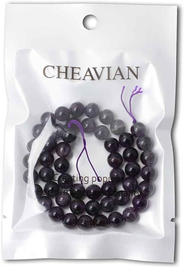 cheavian 45pcs 8mm natural amethyst gemstone round loose beads crystal energy stone healing power for jewelry making 1 strand 15"