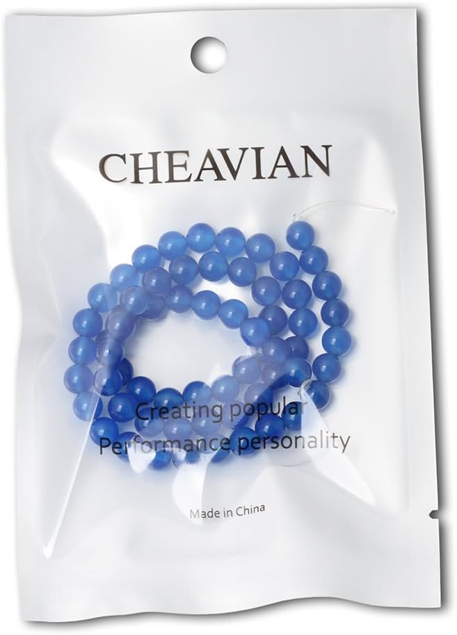 60PCS 6mm Smooth Surface Blue Agate Round Loose Beads Energy Stone for Jewelry Making 1 Strand 15"