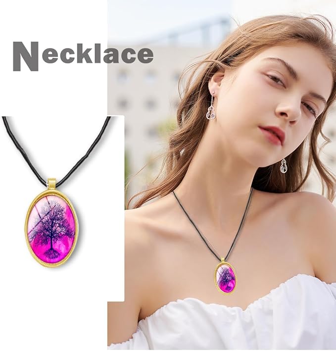 Pendant Trays Set for DIY Jewelry Making Supplies, Oval Glass Cabochon Pendant Bezel Trays, Bracelet Blank Trays Earrings Blanks Charms Crafts for Gift