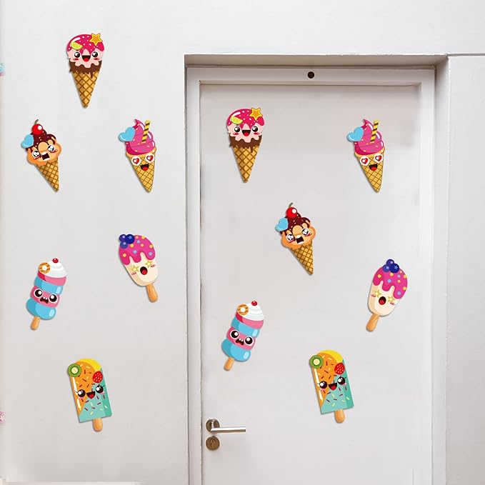 chiazllta 30 Packs Summer Ice Cream Craft Kits for Sweets DIY Sticker Art Craft Set for Early Home Day-Care Fun Game Activities Summer Party Favors