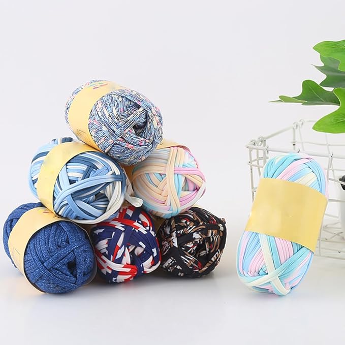iSuperb 1 Pack Knitting Yarn Colorful Cloth T-Shirt Yarn Fabric Crochet Cloth for DIY Knitted Art Basket Bag - 100g