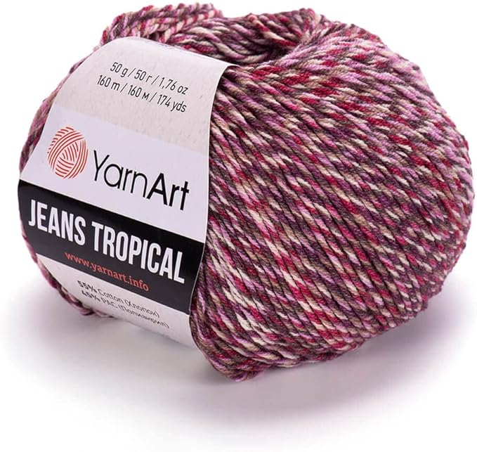 YarnArt Tropical Sport Yarn – 55% Cotton, 45% PAC – Multicolor Knitting & Crochet Yarn – 50g (174 yds) | Soft, Durable & Lightweight | Perfect for Amigurumi, Clothing & Accessories-619