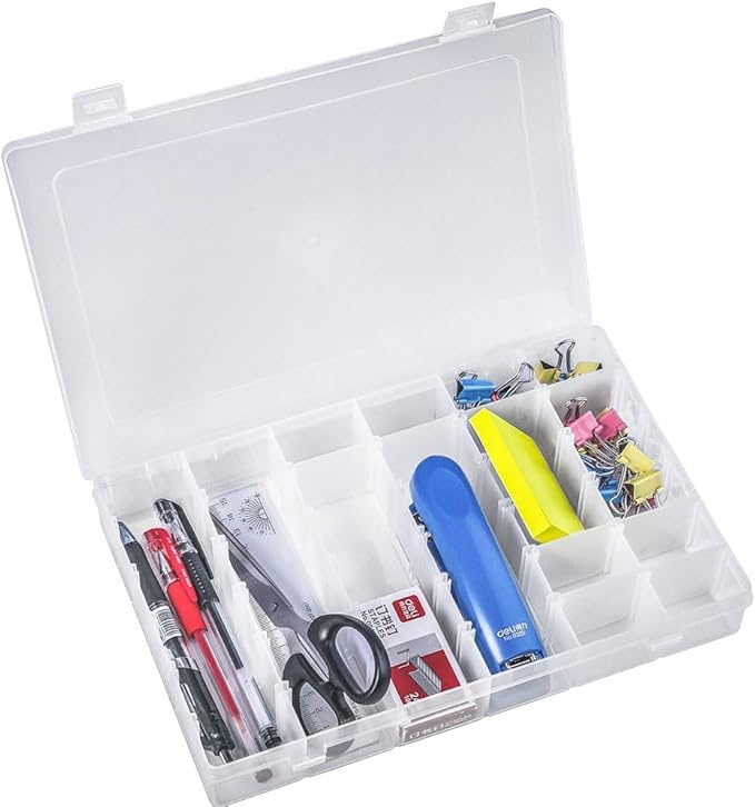 Opret 2 Pack 36 Grids Plastic Storage Box Clear Organizing Containers Craft Organizers and Storage with Adjustable Dividers for Washi Tapes Thread Craft Jewelry Fishing Tackles, Size 10.8×6.8×1.7in