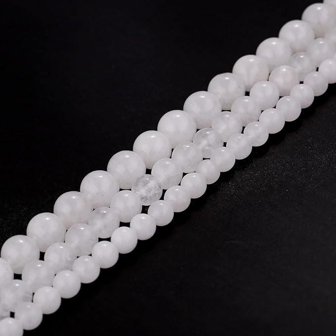 youngbling natural gemstone beads for jewelry making,6mm white jade polished round smooth stone beads for bracelet necklace 15 inch(white jade,6mm)