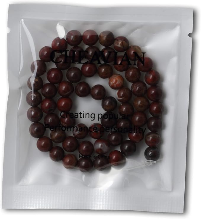 cheavian 60pcs 6mm natural red brecciated jasper gemstone round loose beads stone beads for jewelry making diy 1 strand 15"