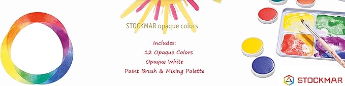 STOCKMAR Opaque Color Box - Set of 12 paints, Includes Opaque White Paint Tube, Brush, and Palette- Waldorf Art Supplies