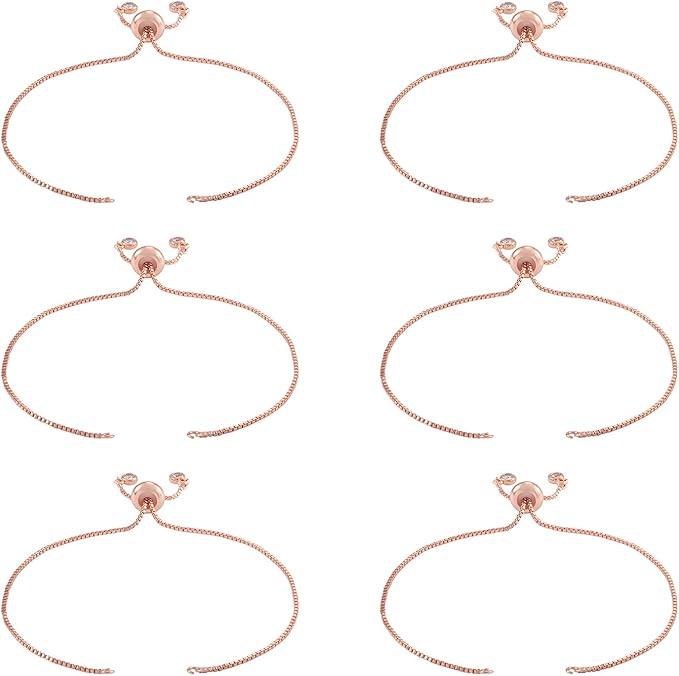 FASHEWELRY 20 Strands Adjustable Brass Bracelet Slider Extender Chains with Rhinestone Ends 4.72-4.96 Inch Real Rose Gold Plated for DIY Jewelry Making