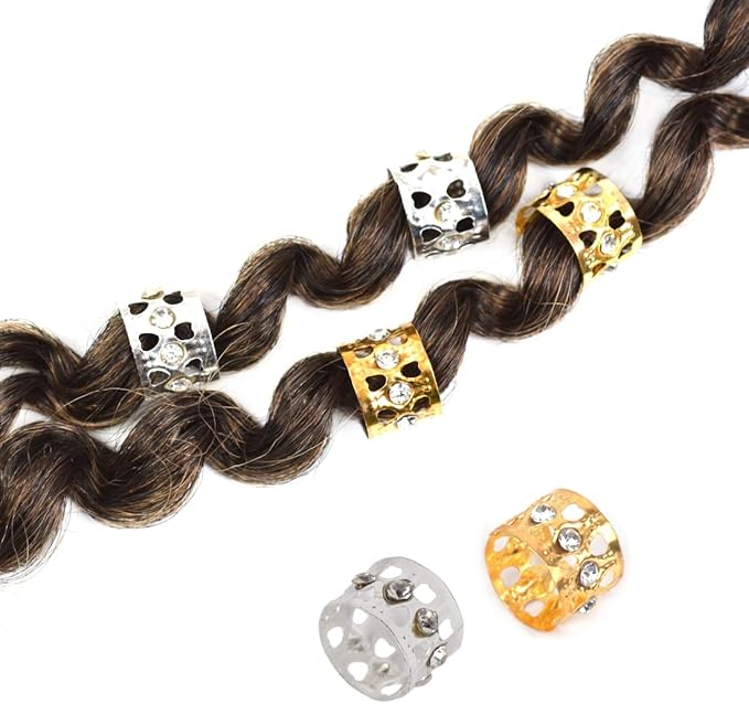 40 Pcs Dreadlocks Beads Rhinestone Hair Ring Aluminum Adjustable Metal Cuffs Hair Decorations Rings Clips (20 Pcs Golden and 20 Pcs Silver)