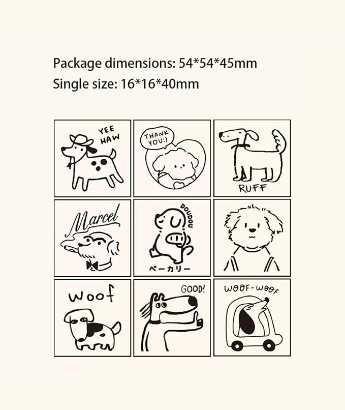 9pcs Cute Dog Wooden Rubber Stamps Kit,Small Emoticon Theme Stamps for Decorative Diary Planner DIY Craft Scrapbook Card Making Letters Journal