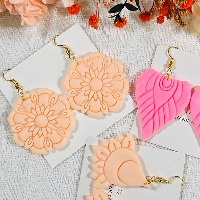 Xaekicr Polymer Clay Cutters Boho Earring Set – 4PCS Clay Cutters for Polymer Clay Jewelry, Mandala Flower and Tribal Shapes, Clay Earring Cutters and Polymer Clay Tools for DIY Craft Making