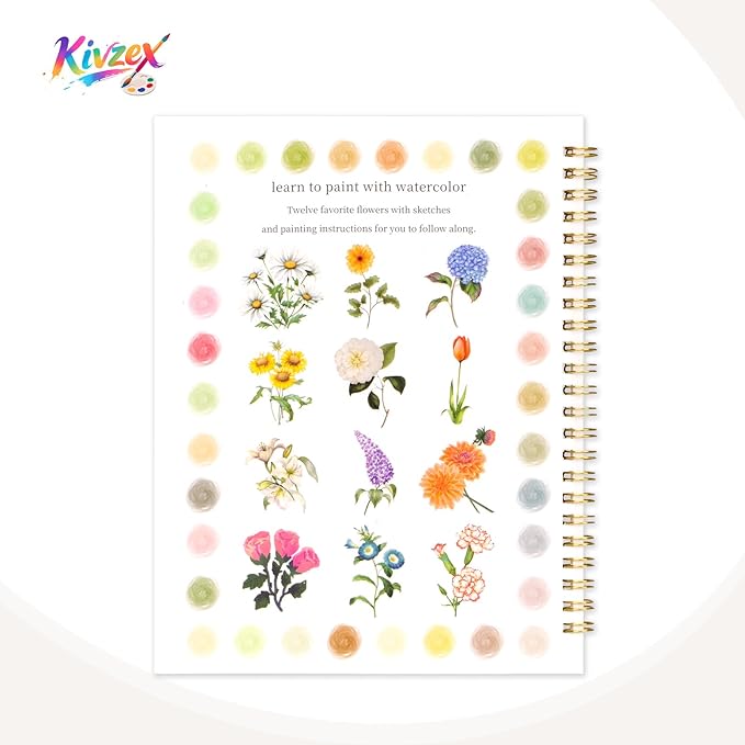 Watercolor Workbook for Adults, Beginner Friendly Watercolor Painting Kit Flowers Water Coloring Book, Nature-Themed Practice Art Gift Water Color Paint Book with Palette and Brush