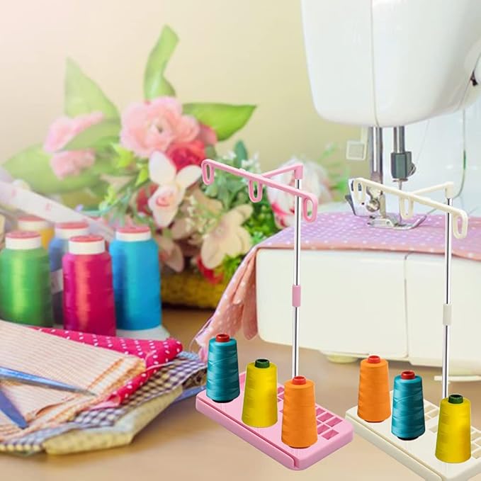 Vuzvuv 2 Pack Thread Holders, Embroidery & Sewing Machine Organizer, 3-Spool Thread Rack, Suitable for Beginners & Adults, White-Pink