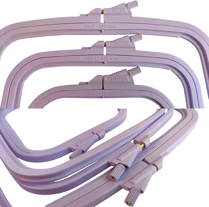 nurge square embroidery hoop - plastic cross stitch frame for needlepoint & embroidery - adjustable craft hoop - lilac - set of 3