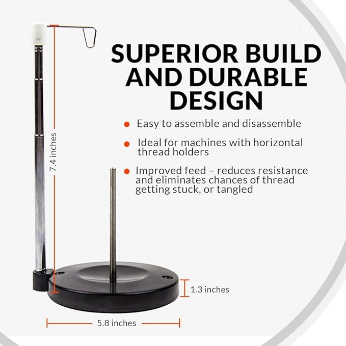 Embroidex Adjustable Single Thread Spool Holder – Stand alone Embroidery, Sewing or Quilting Thread Holder or Stand – Ensures Smoother Feed = Heavy Plastic Base