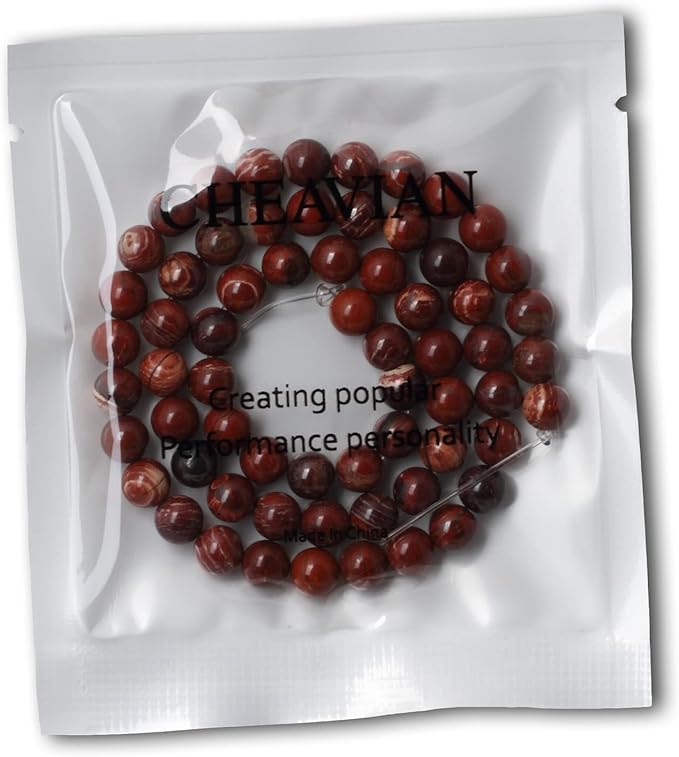 60PCS 6mm Natural Red Snake Skin Jasper Round Loose Beads for Jewelry Making DIY Gifts Arts Crafts Materials 1 Strand 15"