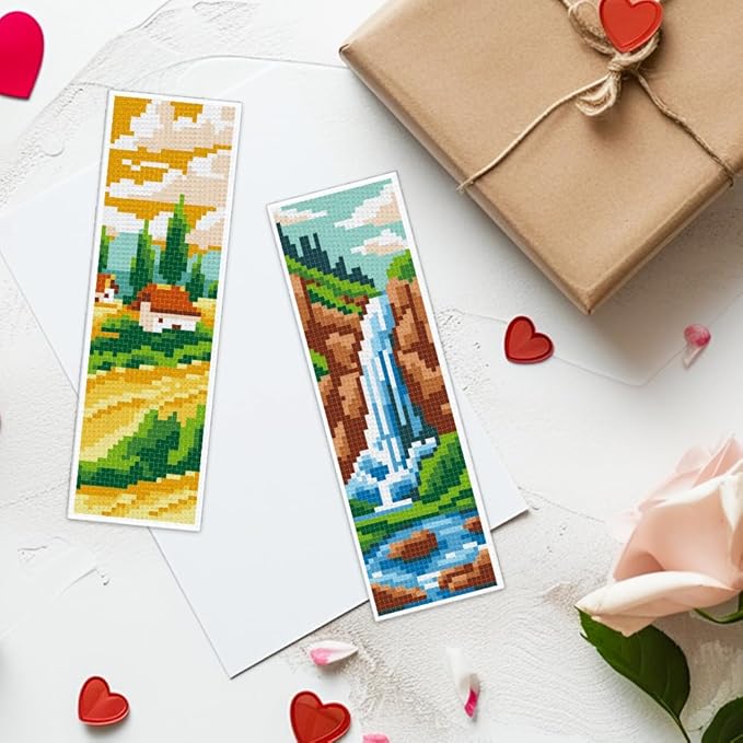 ACRNIGHEET 6pcs Cross Stitch Bookmark Kits, Landscape DIY Cross Stitch Bookmarks, Embroidery Bookmark Cross Stitch Kits with Scenery Pattern, Stamped Cross Stitch Kit Bookmark for Beginners Adults