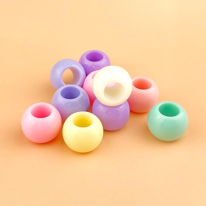 300 acrylic large hole beads for crafts and for hair 10mm x 12mm acrylic barrel beads with 5.7mm large hole, pastel assortment