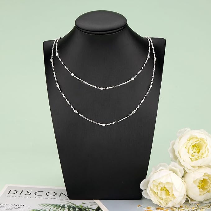 KYUNHOO 32.8 Feet Beaded Chain for Jewelry Making Thin Cable Chains Bulk Silver Jewelry Supplies for Women Men DIY Handcrafts with Lobster Clasps Jump Rings