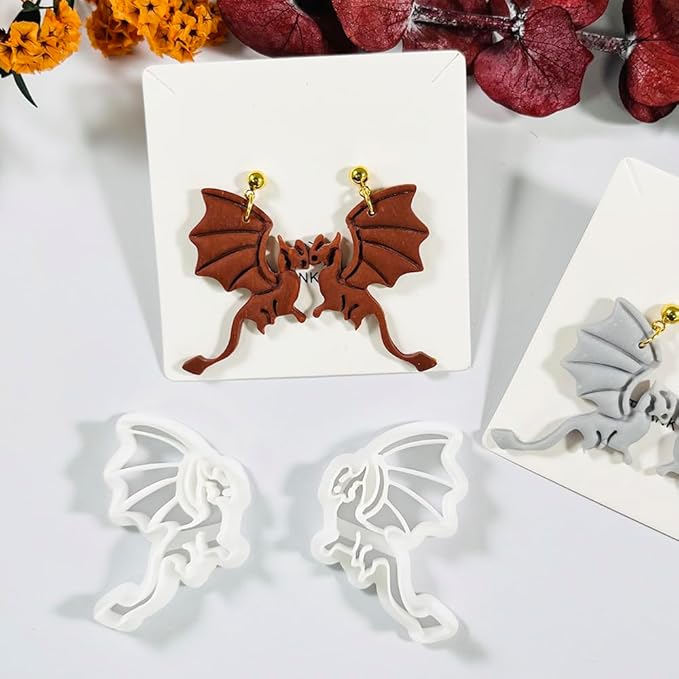 Xaekicr Polymer Clay Cutters Dragon Set – 2PCS Fantasy Dragon Clay Earring Cutters for Polymer Clay Jewelry, Halloween Gothic Clay Tools and Cutters for Cosplay and DIY Crafts