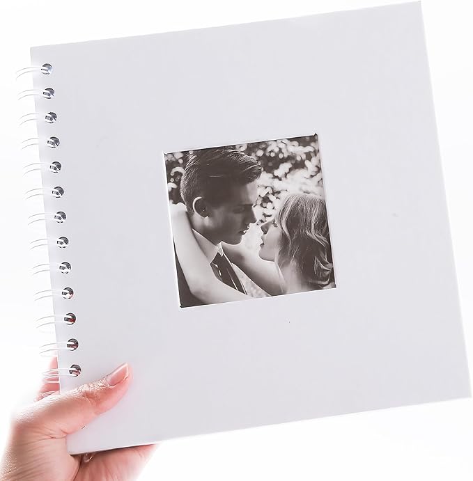 Scrapbook 8 x 8 Inch DIY Square Photo Window + 3 Corner Stickers, Photo Album Hardcover Kraft Paper White 20 Sheets/ 40 Pages