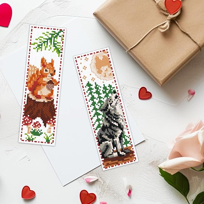 ACRNIGHEET 6 PCS Cross Stitch Bookmark Kit Animals Patterns DIY Stamped Embroidery Bookmark Kit DIY Bookmarks Crossstitch Kits Adul Stamped Embroidery Bookmarks with Instructions 11CT