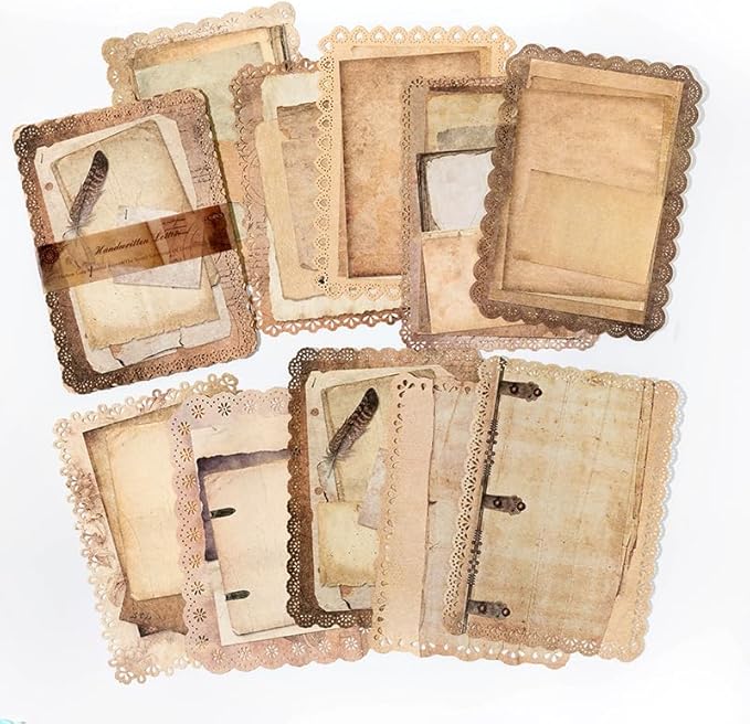 30 Sheets Lace Edged Vintage Scrapbook Paper, Assorted Set - 3 Pack Background Stationery Paper Ephemera for Junk Journaling Supplies, Scrapbooking, Collage, Letter Writing