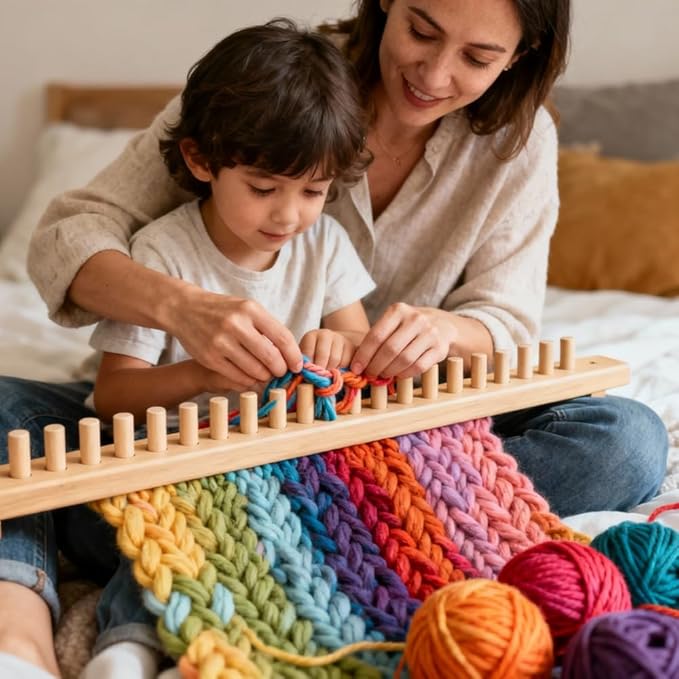 Anpyxun 48'' Chunky Yarn Loom for Blankets, Adjustable Blanket Loom for Chunky Yarn for Hand Knitting, DIY Wooden Weaving Loom for Making Cozy Throw Blankets, Beginner Friendly Craft Project