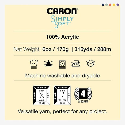 Caron Simply Soft Solids Yarn (4) Medium Gauge 100% Acrylic - 6 oz - Light Country Blue - Machine Wash & Dry