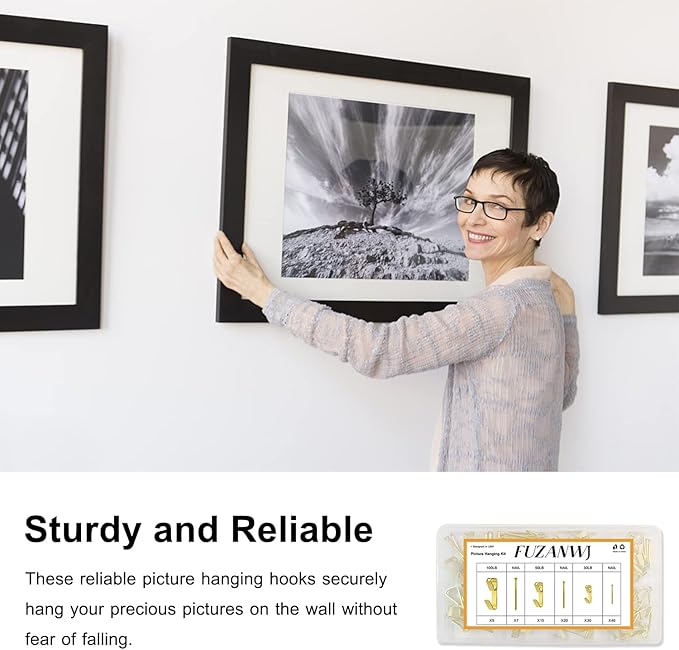 50pcs Picture Hangers with Different Sizes, Heavy Duty 30-100lbs Picture Hanging Hooks with Nails, Wall Hangers,Picture Hooks,Professional Plaster Picture Hanging Kit for Wooden Wall or Drywall