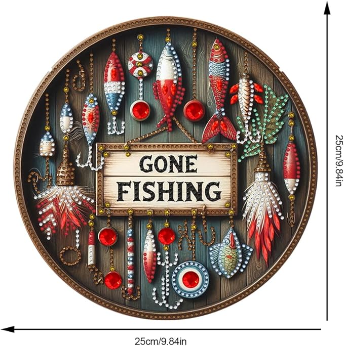POETRYDRAW DIY Hanging Diamond Art Pendant Kit Outdoor Fishing, Special Crystal Diamonds Painting Ornament for Adults, 5D Diamond Art Suncatchers Double Sided Board Gem Painting Box Kit
