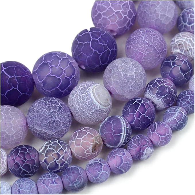 8mm Natural Purple Frosted Agate Gemstone Round Loose Beads Crystal Stone Bracelet Necklace Accessories Crafts for Jewelry Making DIY,1 Strand 15"