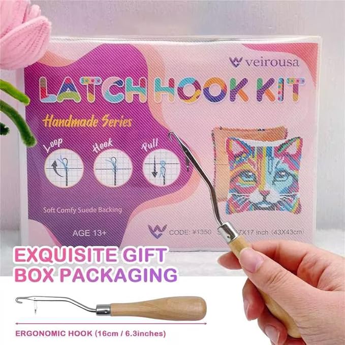 Fantasy Unicorn Latch Hook Kits for Adults Kids, Beginners DIY Throw Pillow Kit Pre-printed Pillowcase Hook and Latch Rug Kits Cross-stitch Cushion Cover for Home Sofa Decor Gift Idea 17x17 inch