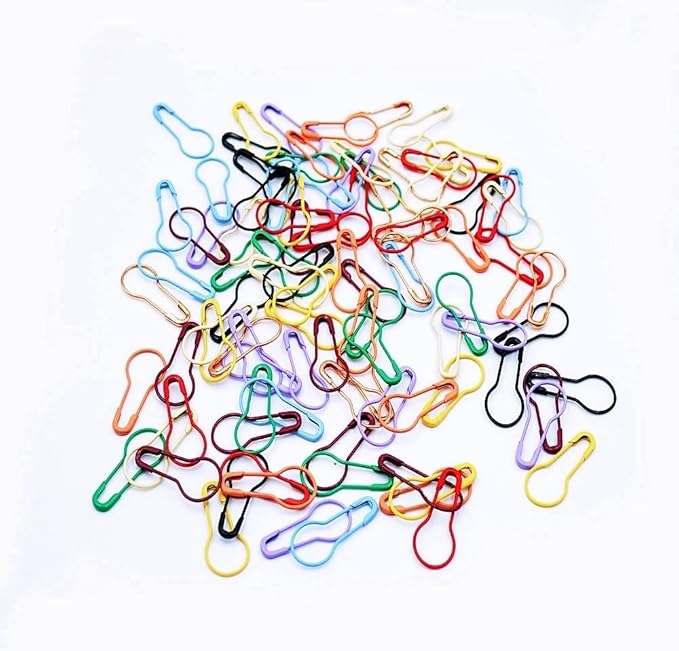 100 Pieces Safety Pins, Bulb Stitch Markers 10 Colors Assorted Metal Calabash Pins Pear Shape Knitting Pins for Crocheting Clothing Tag DIY Craft Project with Storage Box