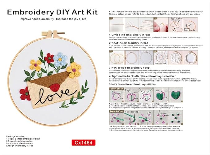 Haootadiy Beginner Embroidery Kit for Adults, Easy Cross Stitch Kit for Beginners and Adults, Full Embroidery Hoop Kit with Needles and Thread Included (Pattern 16)