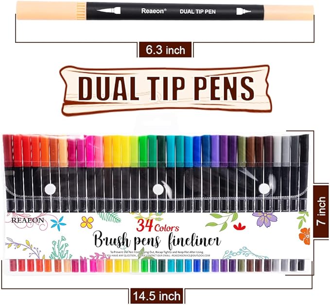 Coloring Markers Pen, Dual Brush Tip Marker for Adult Coloring, 34 Color Calligraphy Brush Fine Tip Pen for Beginner Journal Planner, Drawing, Doodle