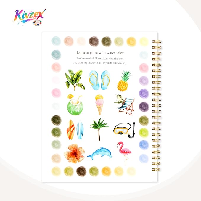 Watercolor Workbook for Adults, Beginner Friendly Watercolor Painting Kit Tropical Water Coloring Book, Nature-Themed Practice Art Gift Water Color Paint Book with Palette and Brush