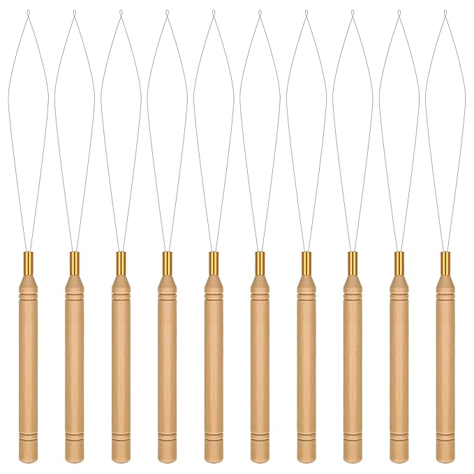 Sibba 10pcs Hair Extension Loop Threader Tools, Needle Threader Wire Pulling Hook Tool, Hair Crochet Latch Hook Bead Device Tool for Link Rings Beads Braid Hairs Tinsel, Feather Extensions Supplies
