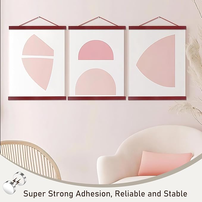 Artmag 2 Pack Magnetic Poster Hanger Frame, 20x28 20x30 20x26 Light Wood Wooden Magnet Canvas Artwork Print Dowel Poster Hangers Frames Hanging Kit (Mahogany, 20",2 Packs)