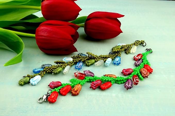 25 Grams (40pcs) Tulip Bud Flower Glass Beads for Jewelry Making, Czech Republic, 12 x 8 mm, Mixed Colors (Mix)