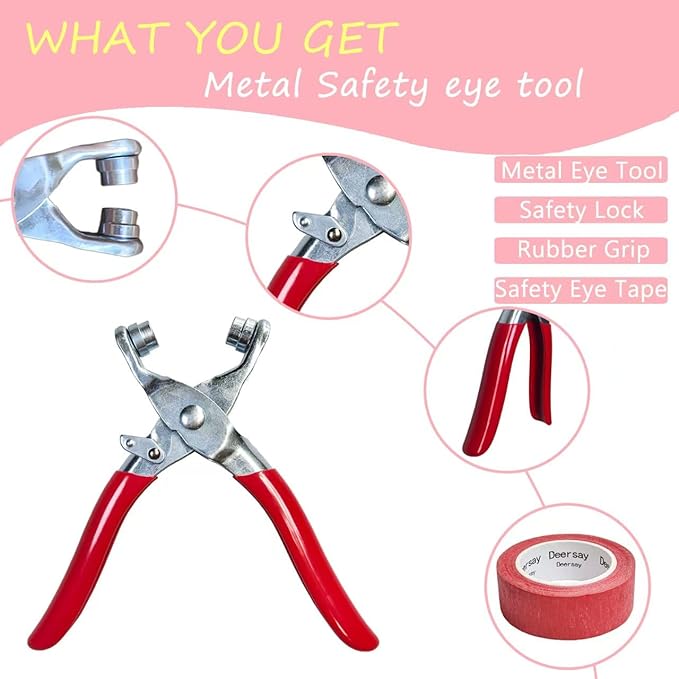Deersay Metal Safety Eye Tool, Crochet Tools for Attaching Crochet Safety Eyes, Suitable for Safety Eye Shaft with a Diameter of 1-5mm, Auxiliary Tool for Amigurumi