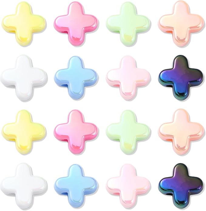 Ipotkitt 20 Pcs UV Plated Letter X Shaped Acrylic Beads Iridescent Cross Spacer Beads Random Color Beaded Ornaments for DIY Jewelry Making Necklace Bracelet Earrings