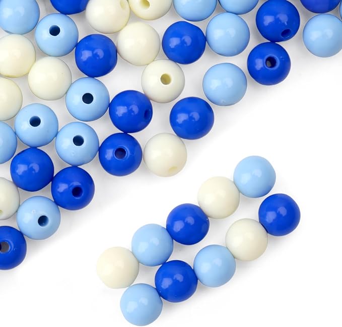 bonny boxx 40pcs 20mm mixed color acrylic round beads, assorted plastic loose gumball bubble gum beads bulk with hole for jewelry diy making crafting supplies (blue series)