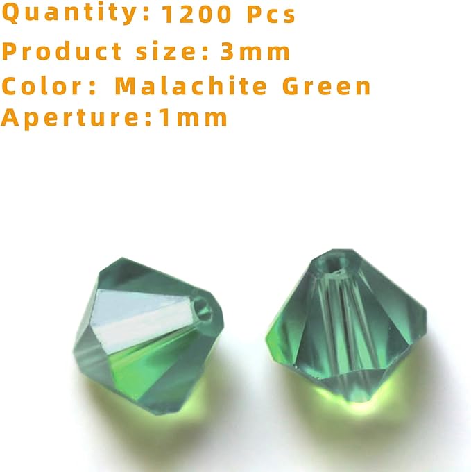 laopottbeads 1200pcs 3mm bicone crystal glass beads for jewelry making, sparkling mini beads for suncatchers, diy bracelets & craft projects (malachite green)